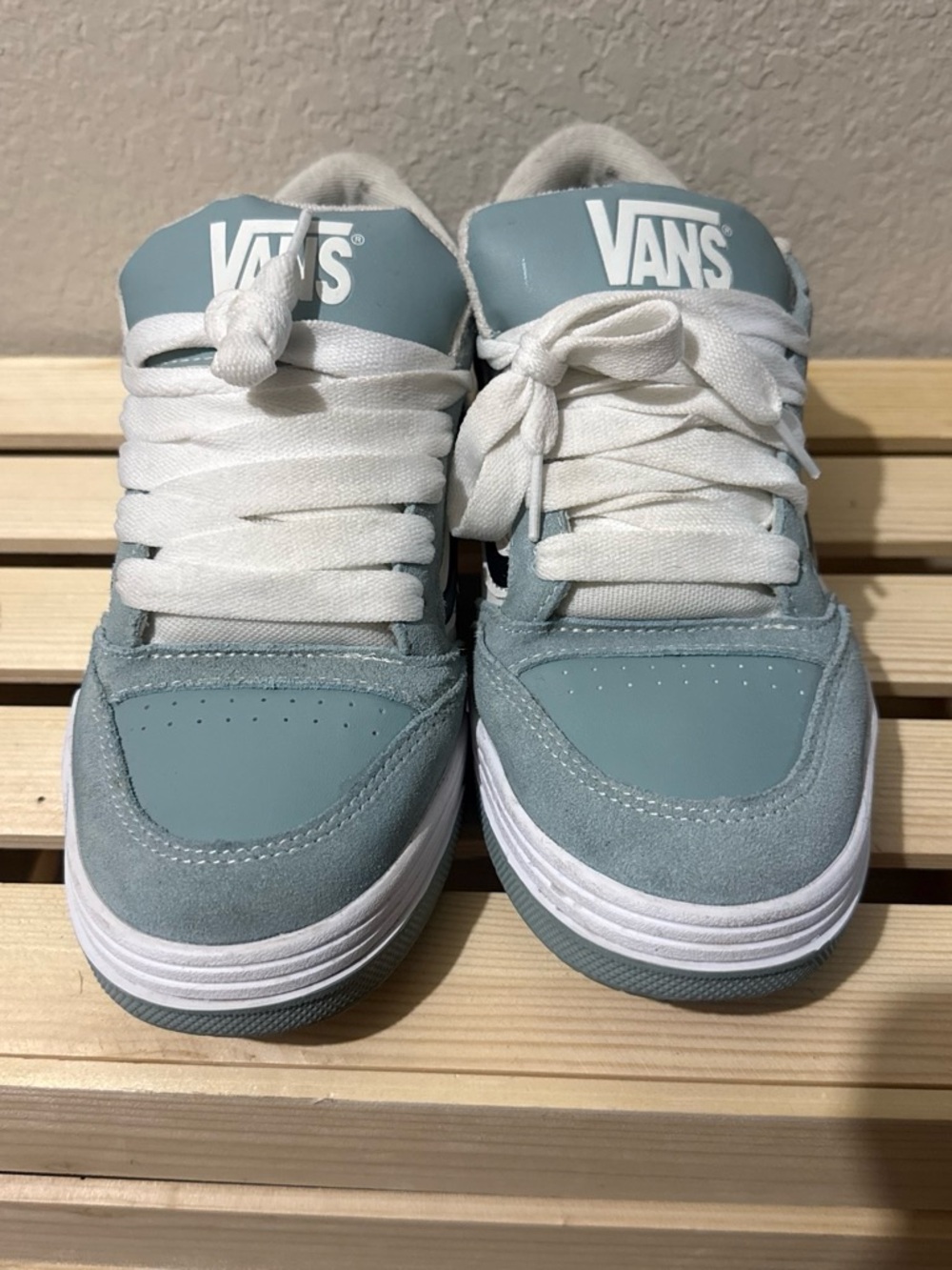 Vans Low-Top Skate Shoes in Light Blue and White with Black Accent - Picture 3 of 3